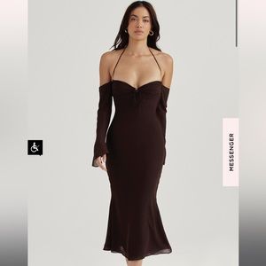 House of CB Naomi Halter Midi Dress in Espresso Brown
